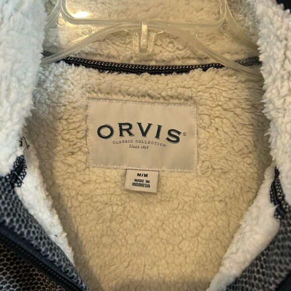 New Orvis Men Fleece Lined 1/4 Zip Pullover Black & White Medium - Picture 9 of 15